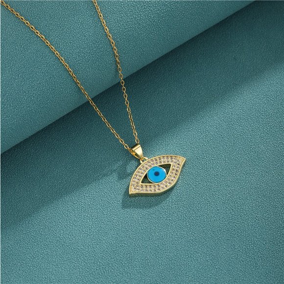 Brand NEW 18K Gold Filled BLUE Evil Eye Necklace - Picture 3 of 5
